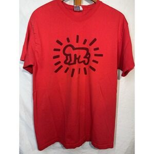 Vintage Y2K Keith Haring Art Tee Unisex Med Red Radiant Graphic Short Sleeve